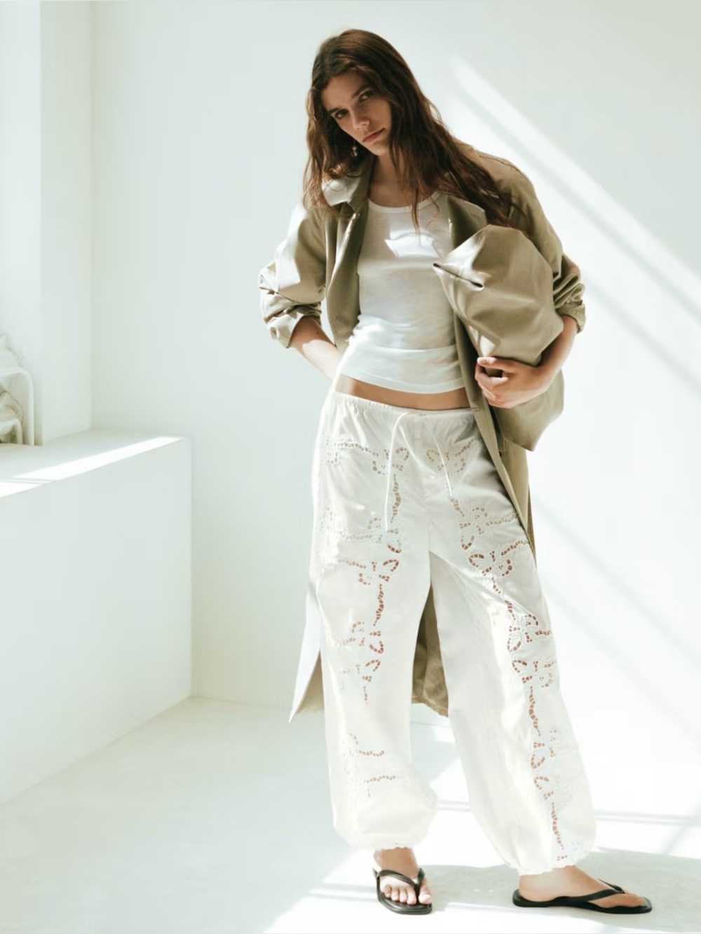 H&M Edition Broderie Anglaise Balloon Trousers For Women  (White) Large